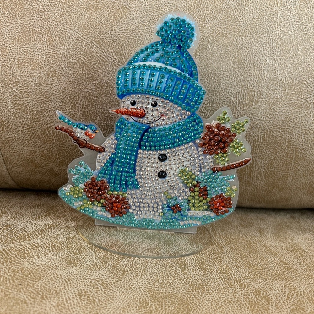 Snowman Diamond Art Decor with Blue Accents